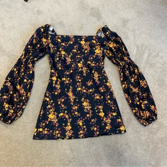 C/meo Collective yellow purple floral flower puff sleeve dress Sz S - Picture 5 of 14